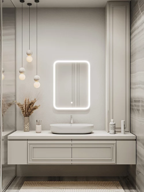 Фото Зеркало подвесное Континент Glamour LED 60*80 (ЗЛП140) с подсветкой, белый купить в Волгограде: цена, описание, фото. Интернет-магазин 1