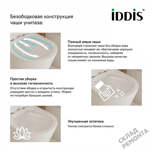 Фото Унитаз подвесной Iddis Билд BILRDSEi25 безободковый купить в Волгограде: цена, описание, фото. Интернет-магазин 3