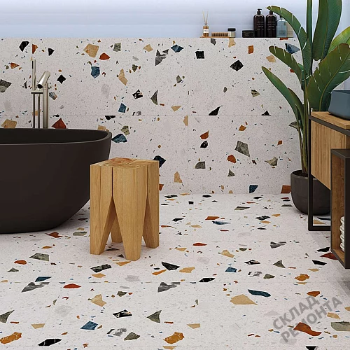 Фото Керамогранит матовый Steppe Ceramics Chips White белый 600*600*9 – купить в Волгограде: цена, описание, фото. Интернет-магазин 2
